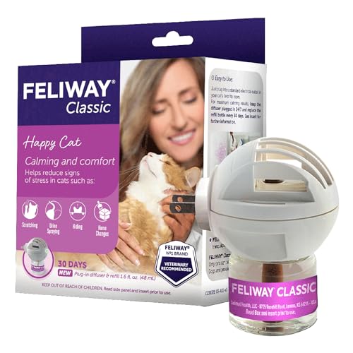 FELIWAY Classic 30 Day Cat Calming Plug In Pheromone Diffuser Starter Kit, 48ml - Helps Reduce Common Signs of Stress in Cats & Kittens, Enhanced Calming