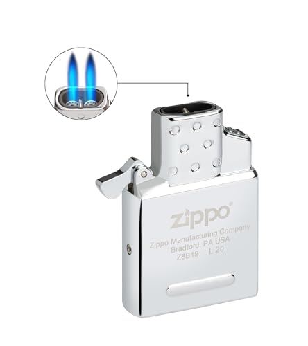 Zippo Butane Double Flame Insert - Windproof Lighter - Fire On Demand - Refillable - for Original Cases - Gift Box - Metal