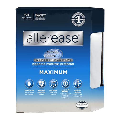 AllerEase Waterproof Mattress Protector, Maximum Allergy Mattress Protector, Full Mattress CoverPurple Waterproof Mattr