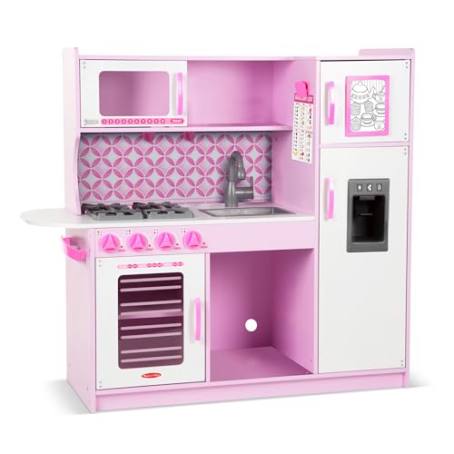 Melissa & Doug Wooden Chef’s Pretend Play Toy Kitchen with “Ice” Cube Dispenser – Cupcake Pink/White - FSC Certified