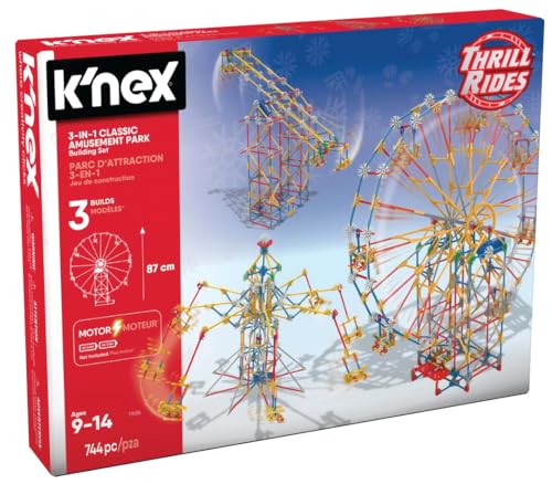 K'NEX - 3-in-1 Classic Amusement Park Building Set - 744 Pieces, Motorized, Kid Construction Set‚ Ages 9+