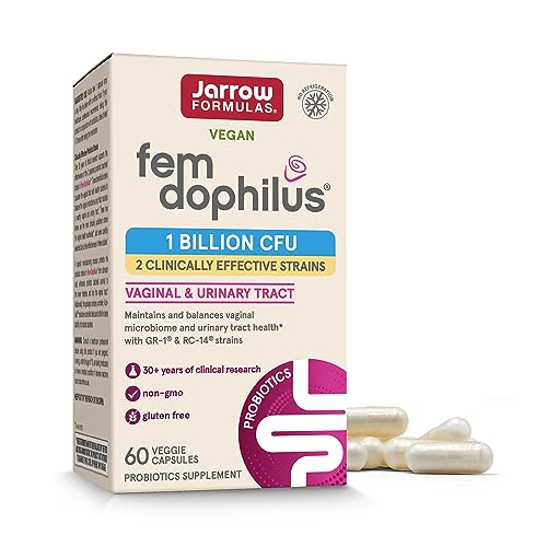 Jarrow Formulas Fem-Dophilus Vaginal Probiotics 1 Billion CFU with 2 Science-Backed Strains, Dietary Supplement for Vaginal & Urinary Tract Support, 60 Capsules, Up to a 60 Day Supply, Shelf-Stable