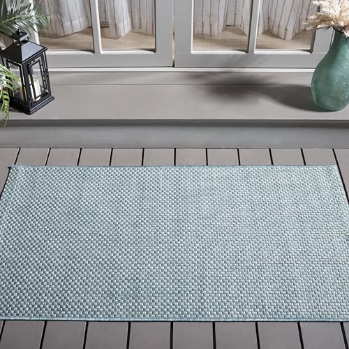 Safavieh Contemporary Indoor/Outdoor Woven Rectangle Area Rug, Courtyard Collection, CY8521, in Aqua / Grey, 79 X 152 cm for Garden, Patio or Any Outdoor Space