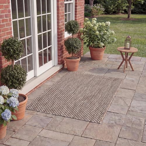SAFAVIEH Washable Rug Outdoor Courtyard Collection - 2' x 3'7", Natural & Black, Non-Shedding & Easy Cleaning, Ideal for Patio, Front Door, Entryway, Doormat (CY8521-37312)