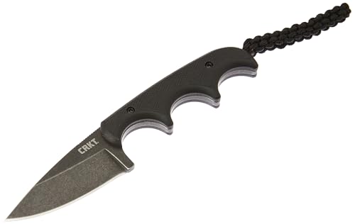 CRKT Compact Fixed Blade Knife: Minimalist Black Drop Point, Folts Utility Knife with Stonewashed Blade, G10 Handle and Nylon Sheath 2384K