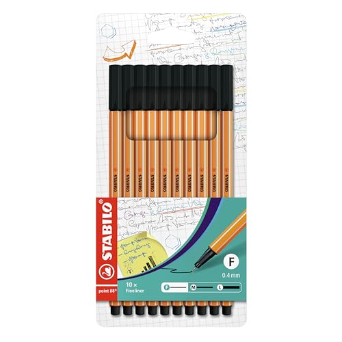 STABILO Point 88 Fineliner, Black, Wallet of 10