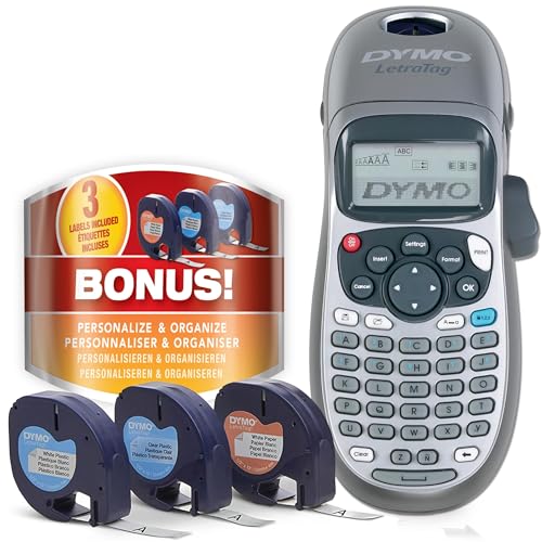 DYMO Label Maker Machine with Tape - 100H LetraTag Handheld, Comes with 3 LT label tapes. Great for Home &amp; Office Or