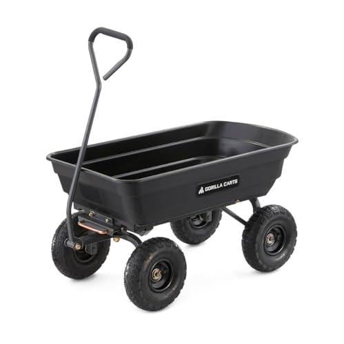 Gorilla Carts Poly Garden Dump Cart, 4 Cu Ft Tub, 600 lb Haul Capacity, Black – Heavy-Duty Utility Wagon with Quick-Re