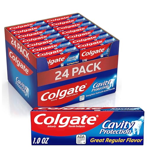 Colgate Cavity Protection Toothpaste with Fluoride, Minty Great Regular Flavor, Anti Cavity Toothpaste, 24 Pack, 1 Oz Tubes