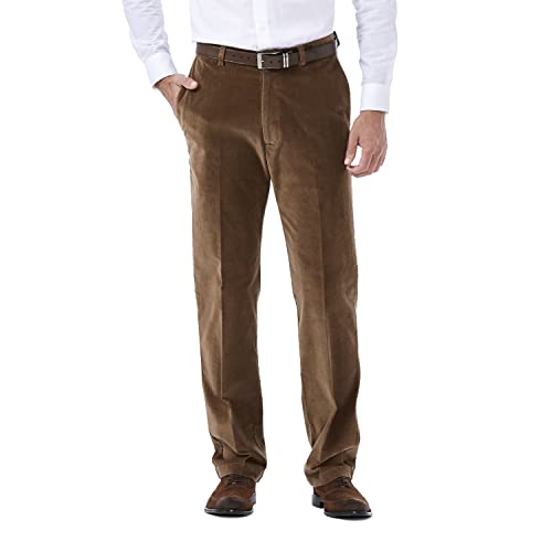Haggar mens Stretch Corduroy Expandable Waist Classic Fit Flat Front Casual Pants, Camel, 38W x 32L US