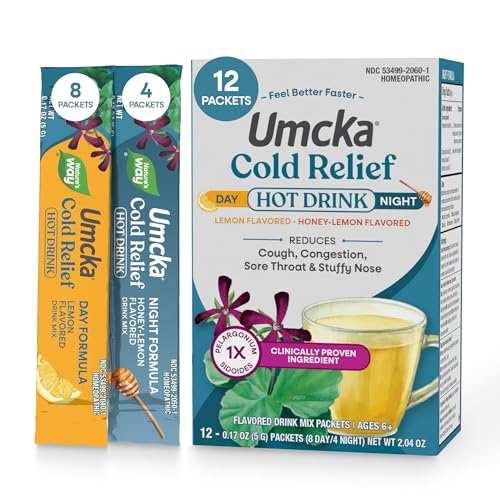 Nature's Way Umcka ColdCare Day + Night, Soothing Hot Drink Mixes, Lemon & Honey Flavors, 12 Packets