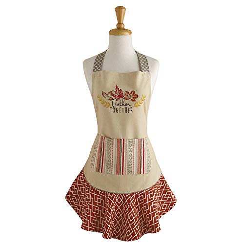 DII Women's Fall & Thanksgiving Kitchen Apron, Adjustable Long Waist Ties, Gather Together
