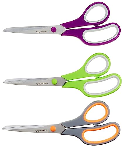 Amazon Basics Multipurpose Stainless Steel Scissors Comfort Grip 3-Pack