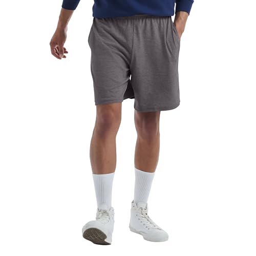 Hanes Mens Jersey Cotton With Pocket Workout-and-training-shorts, Charcoal Heather, Large US