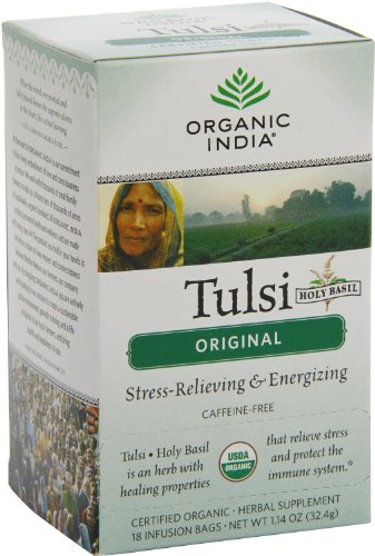 ORGANIC INDIA Original Tulsi Tea - Herbal Tea, Holy Basil and African Basil Calming and Stress Relief Tea, Immune Support, USDA Certified Organic, Non-GMO, Caffeine-Free - 18 Infusion Bags, 1 Pack
