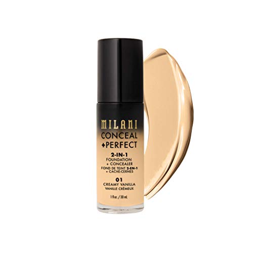 Milani Conceal + Perfect 2-in-1 Foundation + Concealer for a Flawless Complexion, Under Eye Corrector, Cover Redness and Imperfections, Waterproof and Sweatproof - Creamy Vanilla