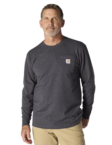 Carhartt Men's Loose Fit Heavyweight Long-Sleeve Pocket T-Shirt, Carbon Heather, REG-L