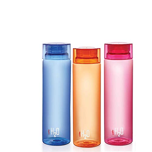 CELLO H2O Water Bottles Set of 3 Pcs For Daily Use, 1000ml Each Multicolor | Stylish & Unbreakable BPA-Free Leakproof Refrigerator Safe Pet Water Bott
