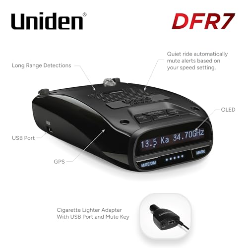 Uniden DFR7 Super Long Range Wide Band Laser/Radar Detector, Built-in GPS w/Mute Memory, Voice Alerts, Red Light &amp; S
