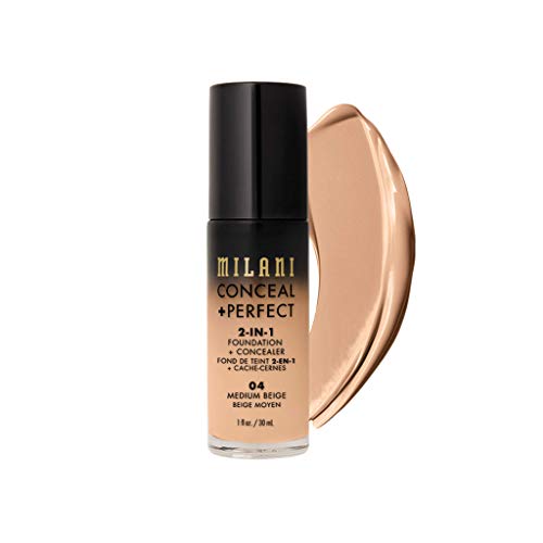 Milani Conceal + Perfect 2-in-1 Foundation + Concealer for a Flawless Complexion, Under Eye Corrector, Cover Redness and Imperfections, Waterproof and Sweatproof - Medium Beige