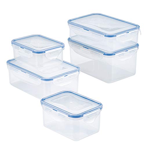 LocknLock Easy Essentials Food Storage lids/Airtight containers, BPA Free, 10 Piece, Clear