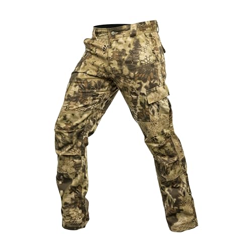 Kryptek Men’s Stalker Pant, Stealthy Camo Hunting Pant with Reinforced Knees, and Seat, Highlander - L