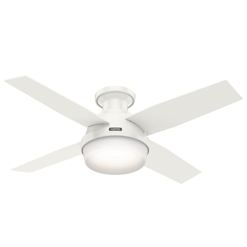 Hunter 44 inch Indoor Ceiling Fan with LED Light and Remote Control - White Modern Ceiling Fan, Low Profile Mount, 4 Blades, For Bedroom, Living Room, or Kitchen, Quiet - Dempsey 59244, Fresh White