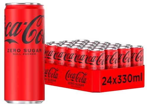 🔥 STARKER PREIS (-32%) Coca-Cola Zero Sugar - koffeinhaltiges Erfrischungsgetränk mit originalem Coca-Cola-Geschmack - null Zucker und ohne Kalorien - in stylischen Dosen (24 x 330 ml)