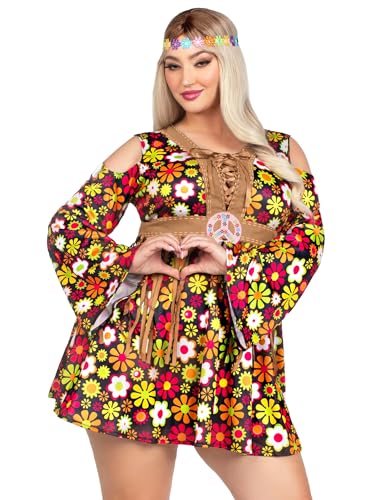 Leg Avenue Womens 2 Pc Starflower Hippie Costume with Cold Shoulder Floral Fringe Dress,flower Headband, 3X-4X, Multicolor