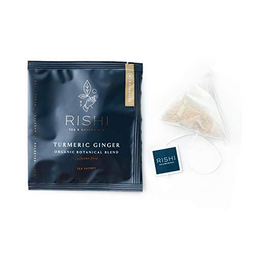 Rishi Tea Turmeric Ginger Herbal Tea - Organic Sachet Bags, Caffeine Free Ayurvedic Digestive Blend with Spicy Ginger & Citrus, Hot or Iced - 50 Count
