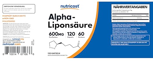 Nutricost Alpha Lipoic Acid 600mg Per Serving, 240 Capsules - Gluten Free, Vegetarian Capsules, Soy Free & Non-GMO