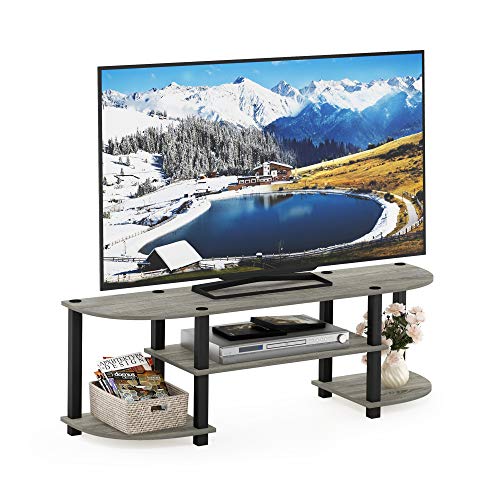 Furinno TURN-S-TUBE Wide 2-Tier TV Stand, Small Elevated No Tools TV Stand, TV Entertainment Center for TV up to 55 Inch, 47.25" x 13.4" x 15.9", French Oak/Black