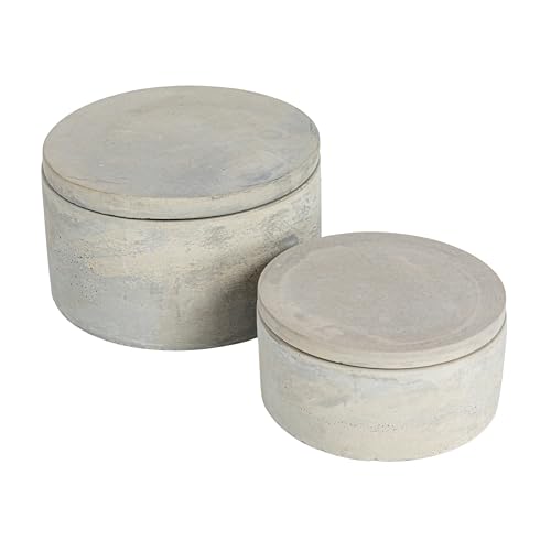 Bloomingville, Grey, Round Decorative Cement Storage with Lids, Set of 2