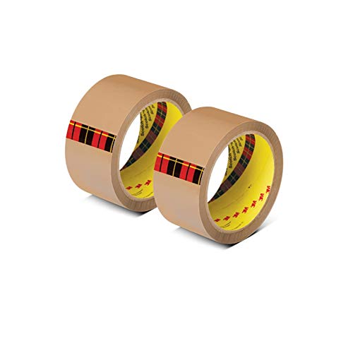 3M Scotch BOPP Packaging Brown Tape (Tan) | 48mm x 50 Meter | Pack of 2 | Strong adhesive sealant | for Packaging, Decorating and DIY 3M Scotch BOPP P