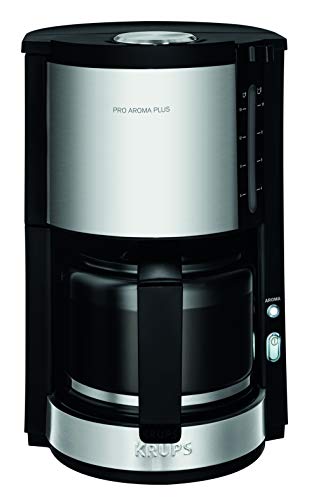 (-25%) Krups KM3210 Pro Aroma Plus Filterkaffeemaschine, 10 Tassen, 1,25 L, 30-Minuten-Warmhaltefunktion, sichtbares Wasserstands Fenster, Tropfstopp-System, Schwarz mit Edelstahlapplikationen