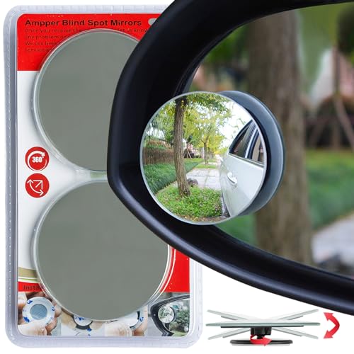 Ampper 2 Inch Round HD Glass Frameless Convex Blind Spot Mirror Wide Angle Stick-On Pack of 2
