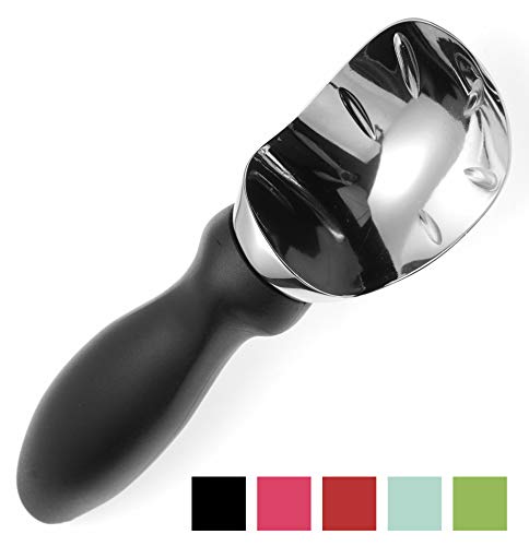 Spring Chef Heavy Duty Ice Cream Scoop with Comfortable Handle - Professional Ice Cream Scooper for Gelato, Sorbet, Cookie Dough, Melon, Frozen Yogurt - Dishwasher Safe Metal Kitchen Tool - Black