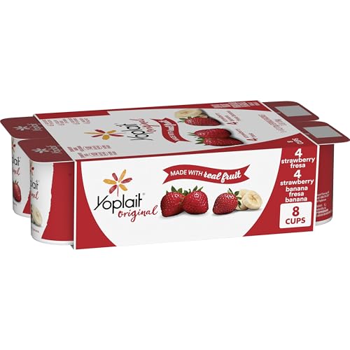 Yoplait Original Low Fat Yogurt Variety Pack, Strawberry and Strawberry Banana, Made with Real Fruit, 8 Yogurt Cups, 48 oz