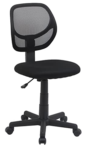 Amazon Basics Rolling Desk Chair, Adjustable, Low Back, Padded Seat, Breathable Mesh, Swivel, Black, 21.25" D x 22.