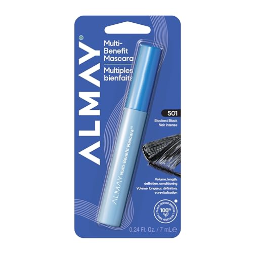 Almay Mascara, Volume, Length, Definition & Conditioning, Multi-Benefit Eye Makeup, Hypoallergenic and Fragrance-Free, 501 Blackest Black