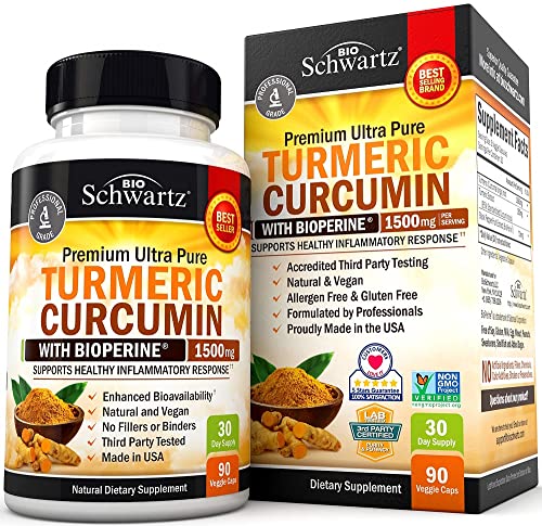 Turmeric Curcumin with Black Pepper Extract 1500mg - High Absorption Ultra Potent Turmeric Supplement with 95% Curcuminoids and BioPerine - Non GMO Tumeric Capsules for Joint Support - 90 Capsules