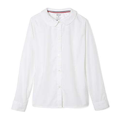 French Toast girls Long Sleeve Woven Shirt With Peter Pan Collar (Standard & Plus) Blouse, White, 7 US