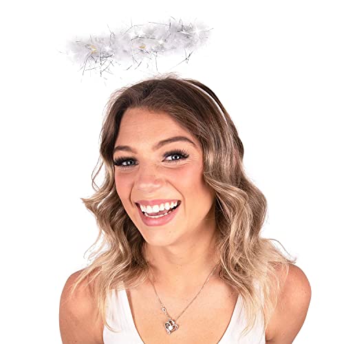 Kangaroo Angel Halo Headband for Women - Light up Feather Headpiece with 6 White LEDs - Halo Crown Angel Costume Accessories Dressup Apparel