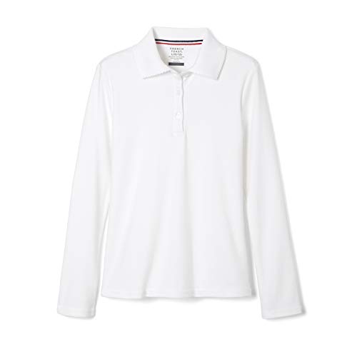 French Toast -girls Uniform Long Sleeve With Picot Collar (Standard & Plus) Polo Shirt, White, 7 8 US