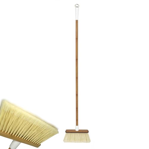 Full Circle Clean Sweep -Bamboo Broom -Angled for Precision in Tight Spaces, with Stiff Flagged Bristles for Indoor & Outdoor Cleaning -Ideal for Pet Hair, Kitchen, Hardwood, & Garage, White
