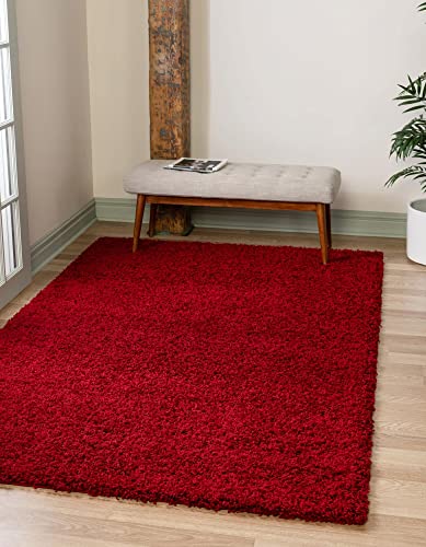 Unique Loom Solid Shag Collection Area Rug (4' 1" x 6' 1" Rectangle, Cherry Red)