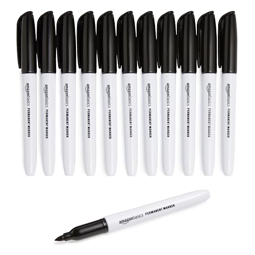 Amazon Basics Fine Tip Point Permanent Markers for Office, School, and Home Use, Black, 12 Pack