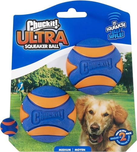 Chuckit! Ultra Squeaker Balls for Dogs, Floating Water Pet Toys, Durable Rubber Pet Toy, Bouncy Squeaky Fetch Balls For Dogs, Pack of 2, Medium (2.5")