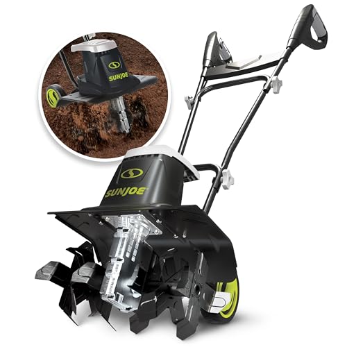 Sun Joe Electric Corded Garden Tiller & Cultivator, Steel Tines, 13.5 Amp, 16 Inch, Black - Heavy Duty Gardening Machine Equipment for Lawn, Yard, & Grass, TJ604E