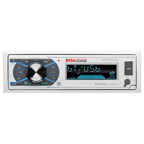 Boss Audio Systems MR632UAB Marine Receiver – Weatherproof, Bluetooth Audio and Hands-Free Calling, USB, MP3, AM/FM, Aux-in, No CD Player, RGB Multi-Color Illumination, Detachable Front Panel, white